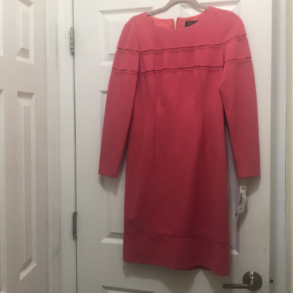 Tahari long sleeve dress in a coral color